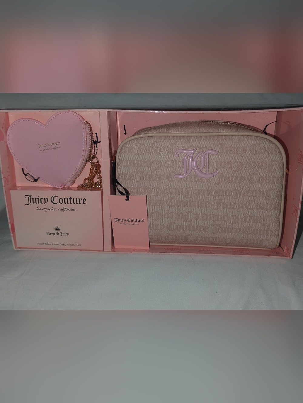 NWT Juicy Couture Camera Crossbody Bag With Heart Coin Purse - Set In Sandstone